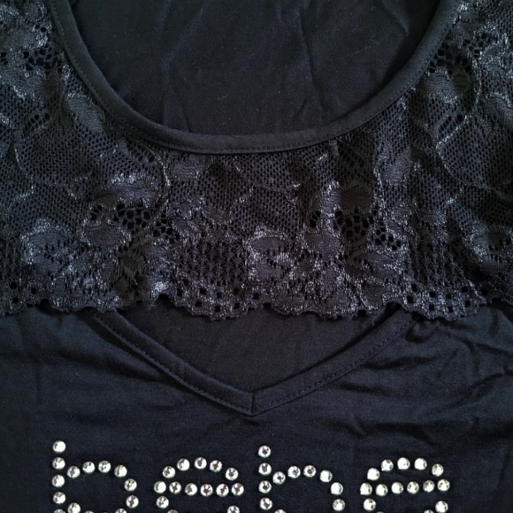 bebe Black🖤 Peek-a-boo Lace Accent Top - NWT - Picture 10 of 15